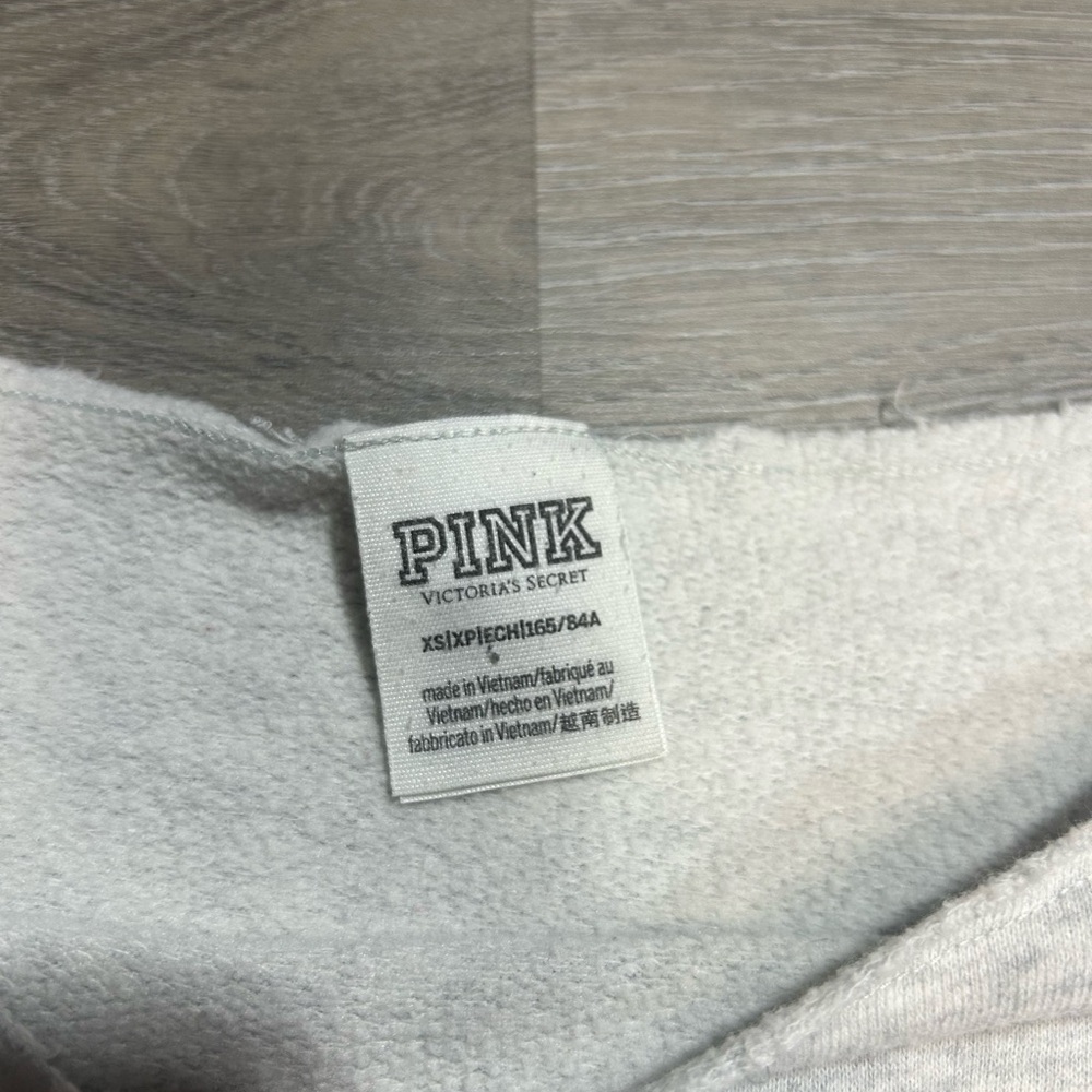 Victoria Secret PINK XS woman’s grey white fleece cropped sweatshirt - Picture 2 of 4